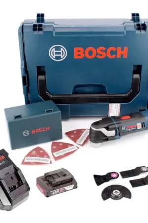 Quantité Limitée Découpeuse multifonction sans balais Bosch GOP 18 V-EC Professional en L-Boxx + 1 batterie GBA 2 Ah + chargeur AL 1820 + jeu d'accessoires 20 pièces
