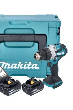 Makita DHP 489 RTJ Perceuse-visseuse à percussion sans fil 18 V 73 Nm Brushless + 2x batterie 5,0 Ah + chargeur + Makpac Promotion Saisonnière