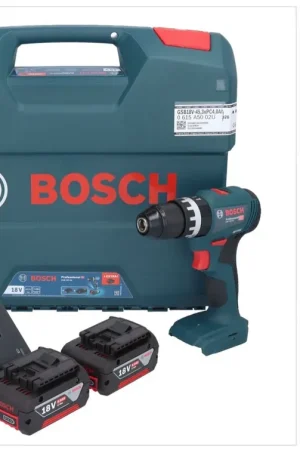 Promotion Saisonnière Bosch GSB 18V-45 Professional Perceuse-visseuse à percussion sans fil 18 V 45 Nm Brushless + 2x batterie 4,0 Ah + chargeur + L-Case