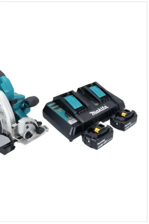 Makita DHS 900 PM2U scie circulaire à batterie 36 V (2x 18 V) 235 mm sans balais + 2x batterie 4,0 Ah + double chargeur + adaptateur Bluetooth Marque