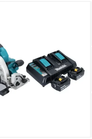 Meilleur Choix Makita DHS 900 PT2U scie circulaire à batterie 36 V (2x 18 V) 235 mm sans balais + 2x batterie 5,0 Ah + double chargeur + adaptateur Bluetooth