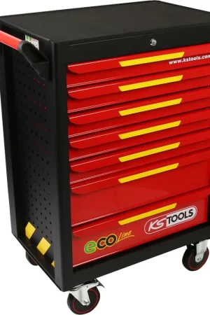 Pas Cher KS TOOLS Chariot d’atelier ECOline NOIR/ROUGE/JAUNE doté de 7 tiroirs ( 897.1007 )