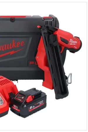 Vente Flash Cloueur sur batterie Milwaukee M18 FN15GA-801X 18 V sans balais 32 - 64 mm + 1x batterie 8,0 Ah + chargeur + boîtier HD