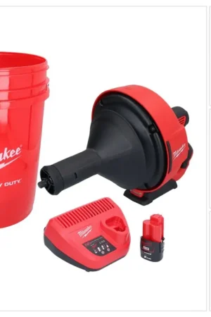 Dernière Chance Appareil de nettoyage de tuyaux sur batterie Milwaukee M12 BDC8-201C 12 V + 1x batterie 2,0 Ah + chargeur + spirale + seau