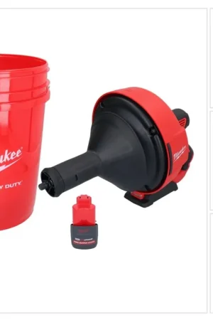 Appareil de nettoyage de tuyaux sur batterie Milwaukee M12 BDC8-251C 12 V + 1x batterie 2,5 Ah + spirale + seau - sans chargeur Livraison Express