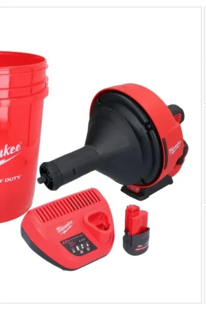Nouvel Arrivage Appareil de nettoyage de tuyaux sur batterie Milwaukee M12 BDC8-251C 12 V + 1x batterie 2,5 Ah + chargeur + spirale + seau