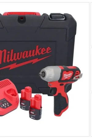 Milwaukee M12 BIW38-202C Clé à choc sans fil 12 V 135 Nm 3/8 ( 4933443899 ) + 2x batterie 2,0 Ah + chargeur + coffret Nouvelle Collection