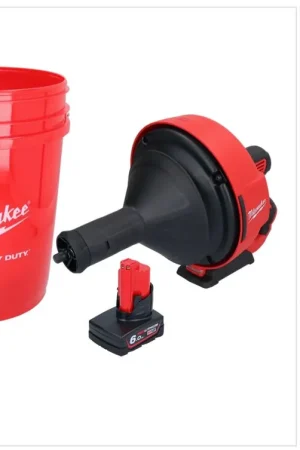 Prix Cassé Appareil de nettoyage de tuyaux sur batterie Milwaukee M12 BDC8-601C 12 V + 1x batterie 6,0 Ah + spirale + seau - sans chargeur