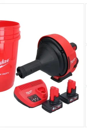Appareil de nettoyage de tuyaux sur batterie Milwaukee M12 BDC8-602C 12 V + 2x batteries 6,0 Ah + chargeur + spirale + seau Soldes