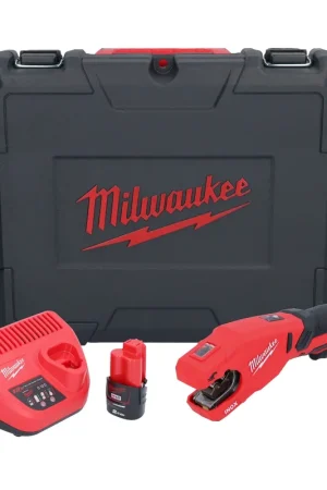 Coupe-tube en acier inoxydable sur batterie Milwaukee M12 PCSS-201C 12 V 12 - 28 mm + 1x batterie 2,0 Ah + chargeur + étui Quantité Limitée
