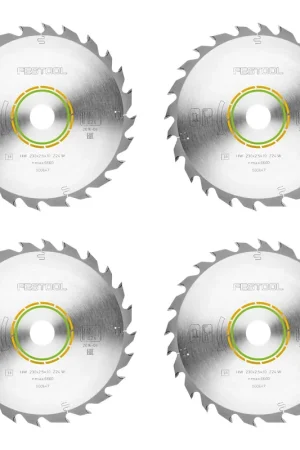 Soldes Festool HW 230x2,5x30 W24 Lame circulaire WOOD STANDARD 4 pces ( 4x 500647 ) 230 x 2,5 x 30 mm 24 dents pour tous les matériaux en bois, panneaux de construction, matières plastiques souples, coupe grossière
