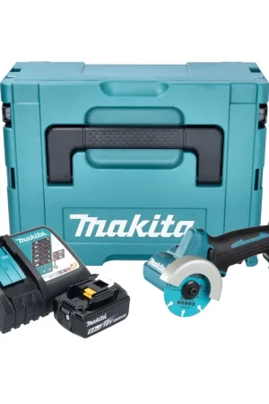 Makita DMC 300 RT1J Meuleuse d'angle sans fil 18 V 76 mm Brushless + 1x batterie 5,0 Ah + chargeur + Makpac Offre Exclusive