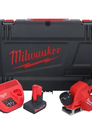 Retour Gratuit Raboteuse sur batterie Milwaukee M12 BLP-501X 12 V 51 mm brushless + 1x batterie 5,0 Ah + chargeur + boîtier HD