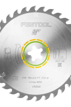 Festool HW 190x2,6 FF W32 Lame de scie circulaire WOOD UNIVERSAL ( 492048 ) 190 x 2,6 mm 32 dents pour tous les bois, matériaux dérivés du bois, panneaux de particules, plaques de plâtre, plastique mou Expédié Aujourd'hui