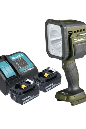 Must-Have Makita DML 812 SM Projecteur portatif sans fil 18 V 1250 lm LED Olive Grn Outdoor Adventure Edition spéciale + 2x batterie 4,0 Ah + chargeur