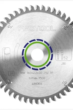 Festool Lame de scie circulaire spéciale HW 160 x 20 x 2,2 mm TF52 160 mm 52 Dents ( 496306 ) Offre Exclusive