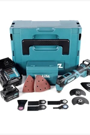 Must-Have Makita TM 30 DSMJX5 Outil multifonctions sans fil + 2x Batteries 4 Ah + Chargeur + Set d'accessoires, 41 pcs. + Coffret Makpac