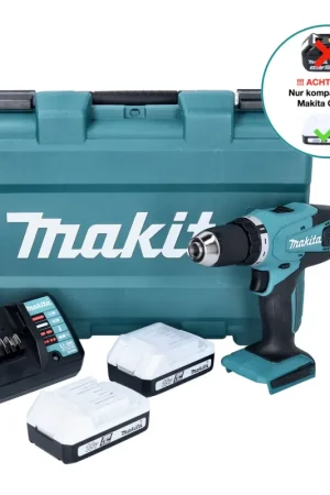 Promotion Saisonnière Makita DF 457 DWE 18 V Perceuse visseuse sans fil avec Boîtier de transport + 2x Batteries 1,3 Ah + Chargeur