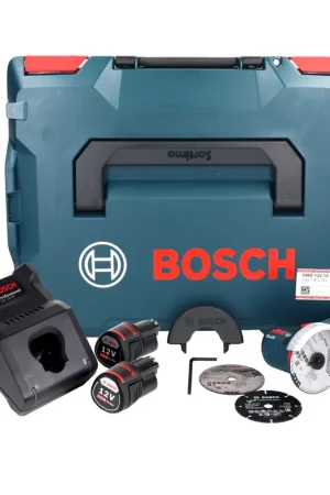 Vente Directe Bosch GWS 12V-76 Professional Meuleuse angulaire sans fil 12 V 76 mm Brushless + 2x batterie 3,0 Ah + chargeur + L-Boxx