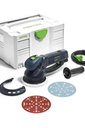 Festool RO 150 FEQ-Plus ROTEX Ponceuse roto-excentrique 720 W avec boîtier Systainer + Patin de ponçage MPE + 50x Abrasifs Rubin P150 Promotion Saisonnière