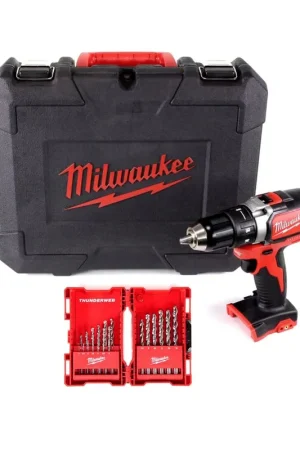 Acheter En Ligne Perceuse sans fil sans fil Milwaukee M18 BLDD 18 V solo en coffret + cassette de perceuse à métaux Milwaukee HSS-G Thunderweb 19 pièces - sans batterie, sans chargeur