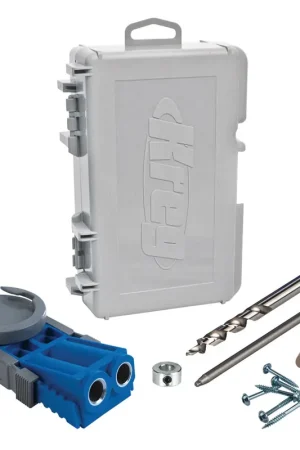 Offre Exclusive KREG Jig R3 Starter Set (R3) Kit complet d'assemblage de charpentier avec Gabarit de perçage R3 + Foret + Mèche + Butée de profondeur + Goujons en bois, Vis + Clé Allen