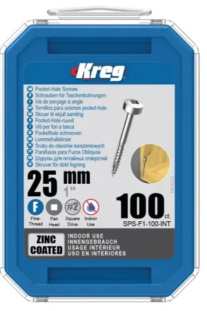 KREG Pocket-Hole Vis en acier zingué avec tête cylindrique 25mm - 100 pièces avec filetage fin ( SPS-F1-100 ) Vente Directe