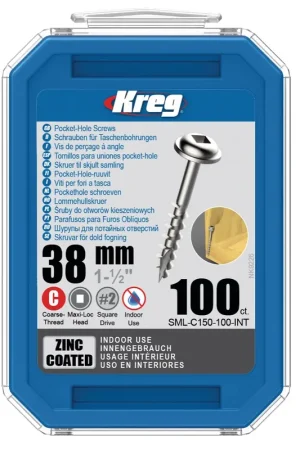 KREG Vis à tête bombée Pocket-Hole 38mm 100 pces ( SML-C150-100 ) Entraînement carré Filetage partiel Filetage grossier autotaraudeur galvanisé Prix Bas