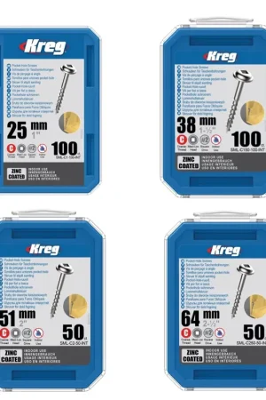 KREG Pocket-Hole Vis à tête bombée SML-C Starter Set 300 pces pour l'intérieur Mécanisme à quatre pans Filetage partiel Filetage grossier autotaraudeur galvanisé Seulement Aujourd'hui