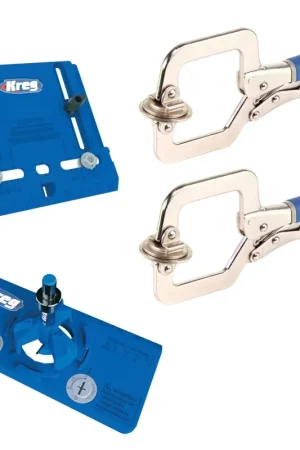 KREG Kit de montage d'armoires avec Cabinet Hardware Jig ( KHI-PULL ) + Concealed Hinge Jig ( KHI-HINGE ) + 2 x serre-joints rapides ( KHC-PREMIUM ) Commander Maintenant