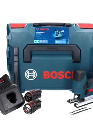 Bosch GST 12V-70 Scie sauteuse sans fil 12V ( 06015A1005 ) + Coffret de transport L-Boxx + 2x Batteries 3,0 Ah + Chargeur rapide Quantité Limitée