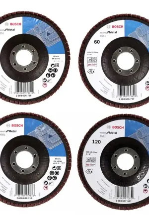 Bosch Set X551 Jeu de disques à lamelles Expert for Metal 125mm, K40, K60, K80, K120 - 10 pièces chacun Authentique