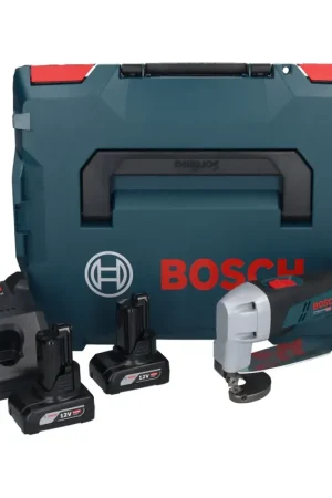 Offre Limitée Bosch GSC 12V-13 Cisaille à tôle sans fil 12V avec clé à six pans + 2x Batteries 6,0 Ah + Chargeur + Coffret L-BOXX