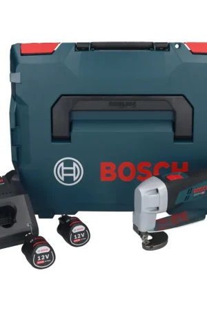Super Prix Bosch GSC 12V-13 Cisaille à tôle sans fil 12V + Coffret de transport L-BOXX ( 060192610A ) + 2 x Batteries 2,0 Ah + Chargeur + Clé Allen