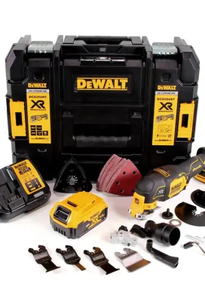 Prix Réduit DeWalt DCS 356 P1 Outil multifonction oscillant sans fil 18V Brushless + 35 pièces d'accessoires + 1x Batterie 5,0Ah + Chargeur + Coffret de transport