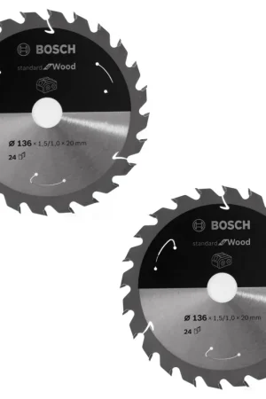 Achat Immédiat Lame de scie circulaire Bosch Standard for Wood 136 x 1,5 x 20 mm 24 dents (2x 2608837668)