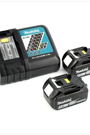 Makita Set d’énergie 18 V Li-Ion: 2x Batteries BL1850B 5,0Ah + Chargeur DC18RC ( 197570-9 ) Prix Bas