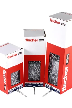 Top Vente Fischer Power-Fast II FPF II Vis à bois aggloméré 5,0x110mm, 50 pcs., tête fraisée, empreinte Torx, filetage partiel, zingué et passivé bleu (670673)