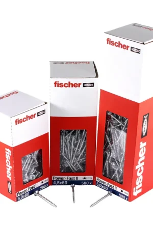 Top Vente Fischer Power-Fast II FPF II Vis à bois aggloméré 5,0x120 mm, 50 pcs., tête fraisée, empreinte Torx, filetage partiel, zingué et passivé bleu ( 670674 )