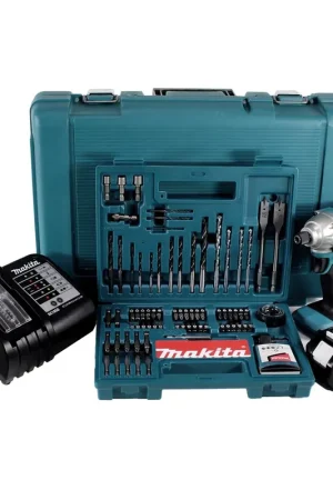 Makita DTD156SFK Visseuse à percussion sans fil 155Nm 18V 1/4" + 1x Batterie 3,0Ah + Chargeur + Coffret + Set de forêts et d'embouts, 100 pcs. Prix Choc