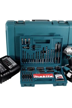 Makita DTD156SGK Visseuse à percussion sans fil 155Nm 18V 1/4" + 1x Batterie 6,0Ah + Chargeur + Coffret + Set de forêts et d'embouts, 100 pcs. Usine Directe