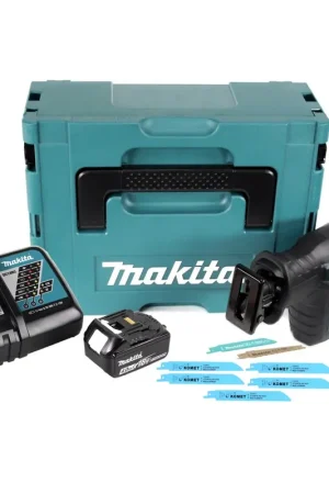 Scie sabre à batterie Makita DJR 188 RM1J 18 V brushless + 1x batterie 4.0 Ah + chargeur + 5x lame de scie Métal Bois + Makpac Super Prix