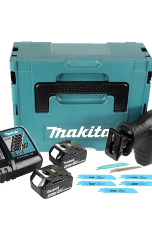 Acheter Direct Scie alternative à batterie Makita DJR 188 RMJ 18 V brushless + 2x batterie 4.0 Ah + chargeur + 5x lame de scie Métal Bois + Makpac