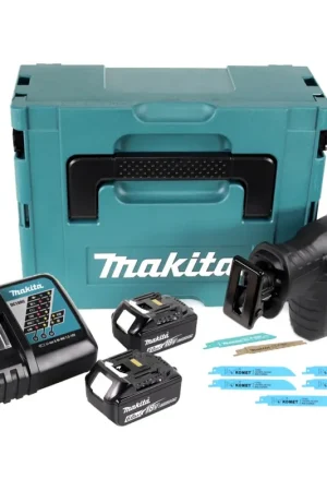 Prix Promo Makita DJR 188 RGJ Scie sabre sans fil 18 V brushless + 2x Batteries 6,0 Ah + Chargeur + 5x Lames de scie Métal Bois + Makpac