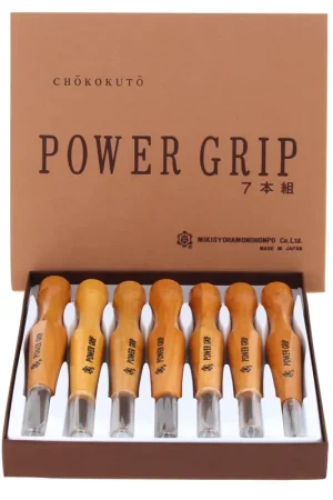 Haute Qualité Shogun CHOKOKUTO Power Grip Couteau pour sculpture du bois, Set d'outils de sculpture à encoche / de sculpture pour décoration 7 pcs. - fabriqué au Japon ( PG-7 )