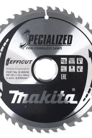 Top Vente Makita CCF19045G Lame de scie circulaire SPECIALIZED EFFICUT 190 x 30 x 1,0 mm - 45 dents, pour bois ( B-68638 )