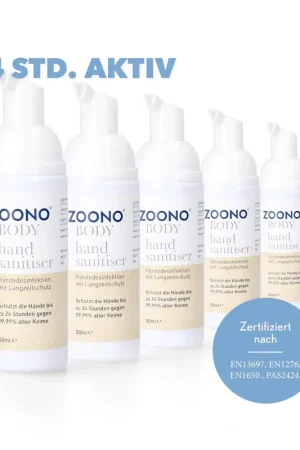 Zoono Germfree24 Désinfectants des mains - 5x pièces 50 ml protection jusqu'à 24 heures contre 99,99% de tous les germes (certifié selon PAS 2424 / EN13697 / EN1276 / EN1650) Jusqu'à Épuisement Des Stocks