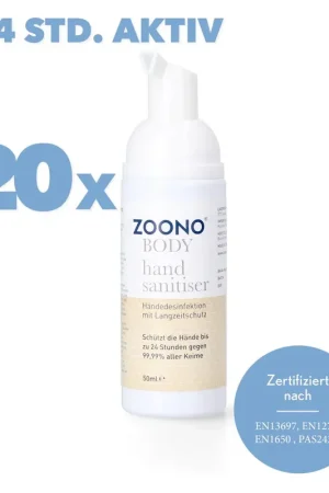 Vente Directe Zoono Germfree24 Désinfectants des mains - 20x pièces 50 ml protection jusqu'à 24 heures contre 99,99% de tous les germes (certifié selon PAS 2424 / EN13697 / EN1276 / EN1650)