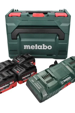 Metabo Kit de base - 4x Batteries LiHD 18 V 10,0 Ah Li-Ion système CAS (685143000) + Chargeur double ASC 145 DUO + metaBOX Meilleur Choix