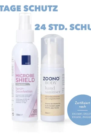 Zoono Kit de désinfection de surface Z-71 Micobe Shield 120 ml - 1x pièce + 1x Désinfection des mains 50 ml (certifié selon PAS 2424 / EN13697 / EN1276 / EN1650) Prix Réduit